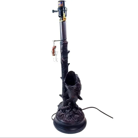 Wide Mouth Bass Fishing Tackle Lure Sculpture Fisherman Table Lamp Rustic Lodge - Picture 3 of 11